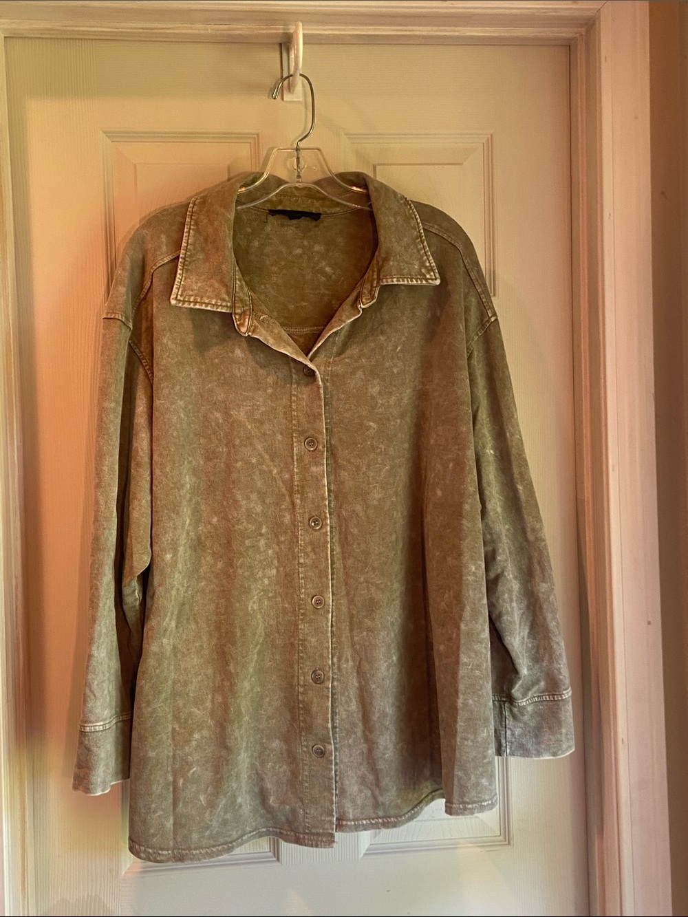 Jane and Delancey Washed Olive Button-Front Shirt Jacket